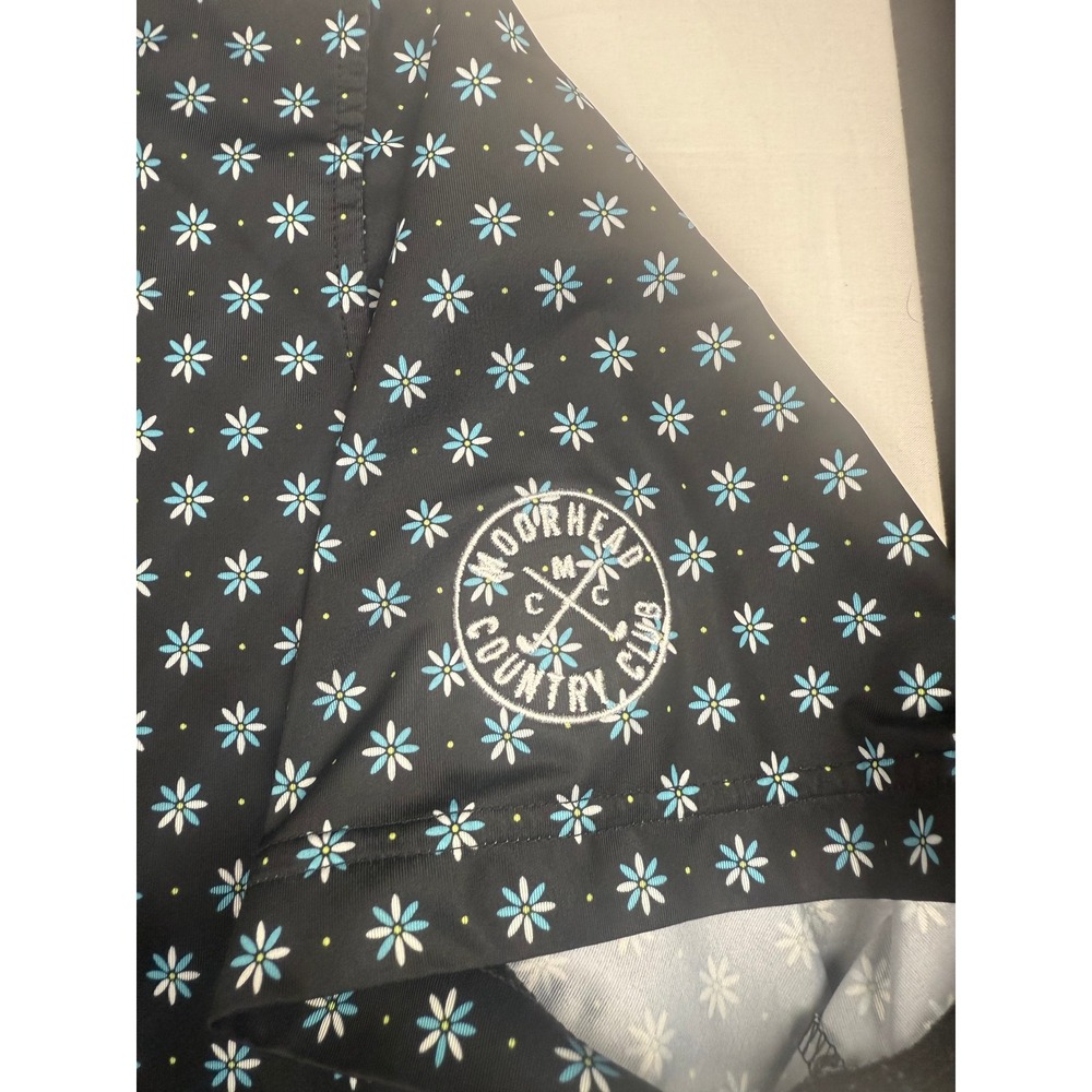 FootJoy Golf Polo Large Black Blue Floral Daisy Moorhead Country Club Logo - Picture 2 of 6